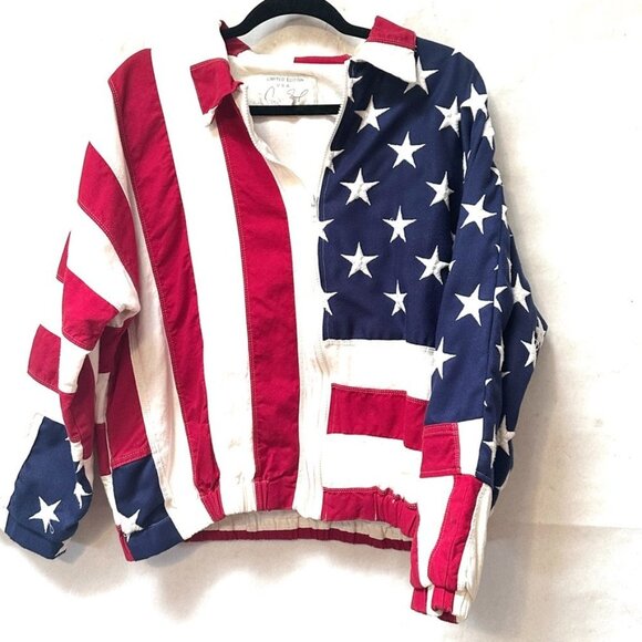 Vintage Jackets & Blazers - Vintage Mint USA Flag Size Medium Cotton Rare Jacket Light Coat Bomber VTG